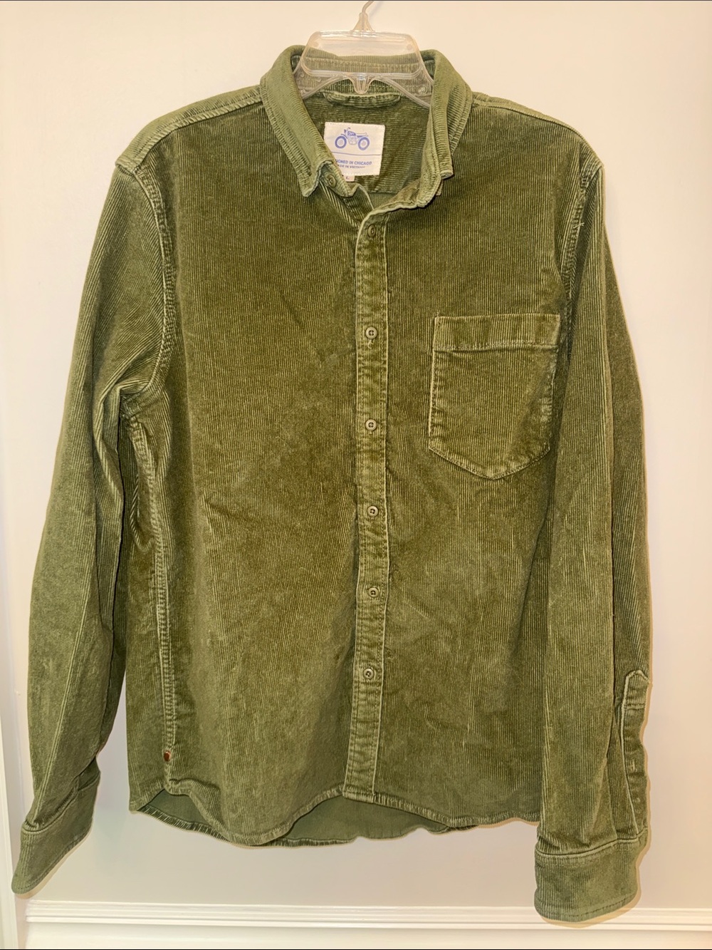 Mugsy Heavy Utility Corduroy Shirt Men's Large L Button Down Green Long Sleeve